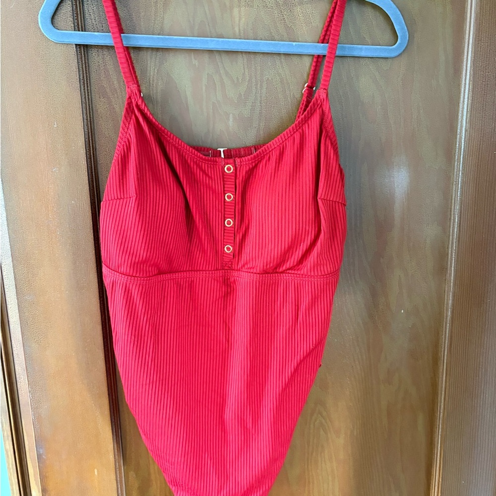 Maternity / nursing Red Ribbed Button-Front swimsuit